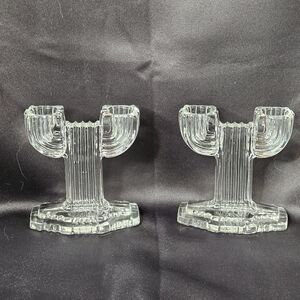 RARE Pair of Art Deco Anchor Hocking Queen Mary Double Branch Cactus Hol…
